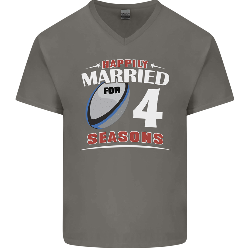 4 Year Wedding Anniversary 4th Rugby Mens V-Neck Cotton T-Shirt Charcoal