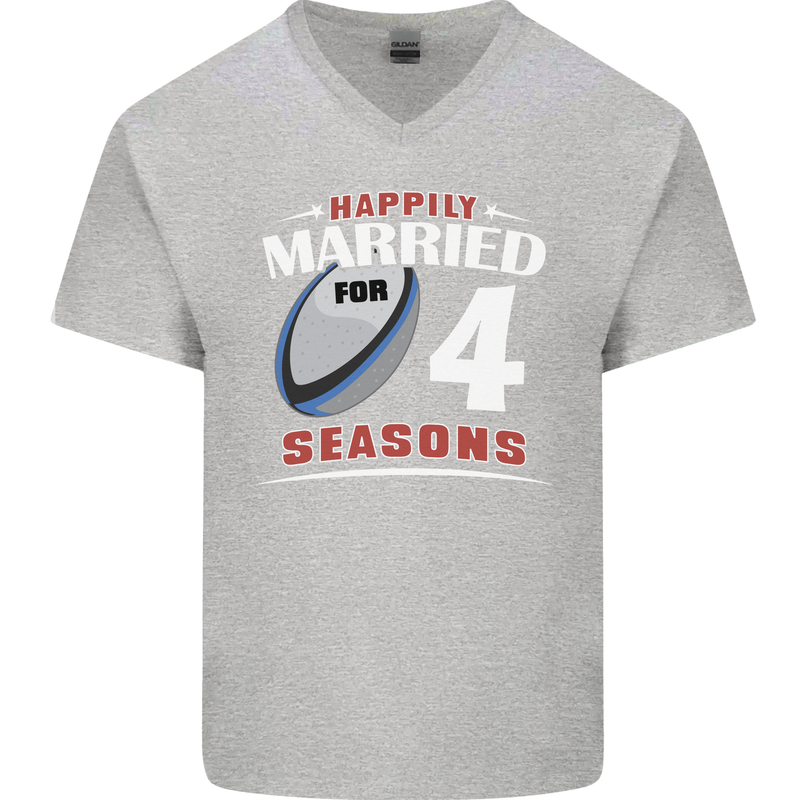 4 Year Wedding Anniversary 4th Rugby Mens V-Neck Cotton T-Shirt Sports Grey