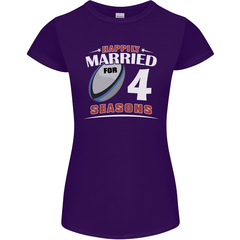 4 Year Wedding Anniversary 4th Rugby Womens Petite Cut T-Shirt Purple