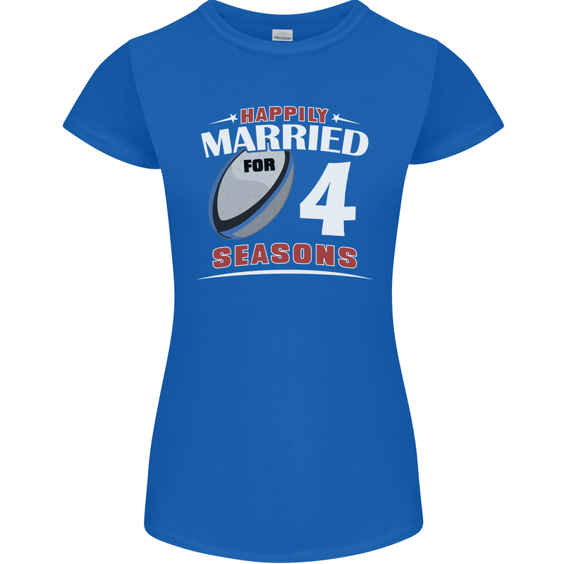 4 Year Wedding Anniversary 4th Rugby Womens Petite Cut T-Shirt Royal Blue