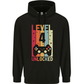 4th Birthday 4 Year Old Level Up Gamming Childrens Kids Hoodie Black