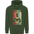 4th Birthday 4 Year Old Level Up Gamming Childrens Kids Hoodie Forest Green