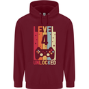 4th Birthday 4 Year Old Level Up Gamming Childrens Kids Hoodie Maroon