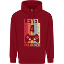 4th Birthday 4 Year Old Level Up Gamming Childrens Kids Hoodie Red