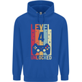 4th Birthday 4 Year Old Level Up Gamming Childrens Kids Hoodie Royal Blue