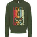 4th Birthday 4 Year Old Level Up Gamming Kids Sweatshirt Jumper Forest Green