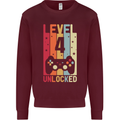 4th Birthday 4 Year Old Level Up Gamming Kids Sweatshirt Jumper Maroon