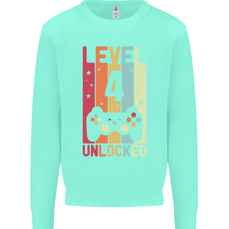 4th Birthday 4 Year Old Level Up Gamming Kids Sweatshirt Jumper Peppermint