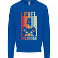 4th Birthday 4 Year Old Level Up Gamming Kids Sweatshirt Jumper Royal Blue