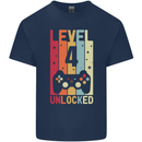4th Birthday 4 Year Old Level Up Gamming Kids T-Shirt Childrens Navy Blue