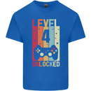 4th Birthday 4 Year Old Level Up Gamming Kids T-Shirt Childrens Royal Blue
