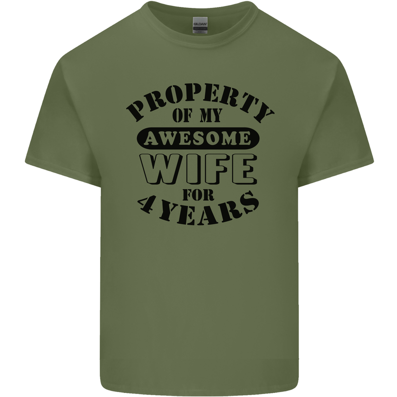 4th Wedding Anniversary 4 Year Funny Wife Mens Cotton T-Shirt Tee Top Military Green