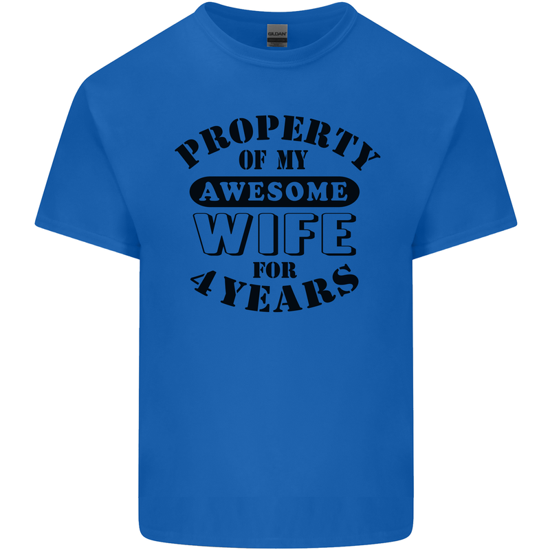 4th Wedding Anniversary 4 Year Funny Wife Mens Cotton T-Shirt Tee Top Royal Blue