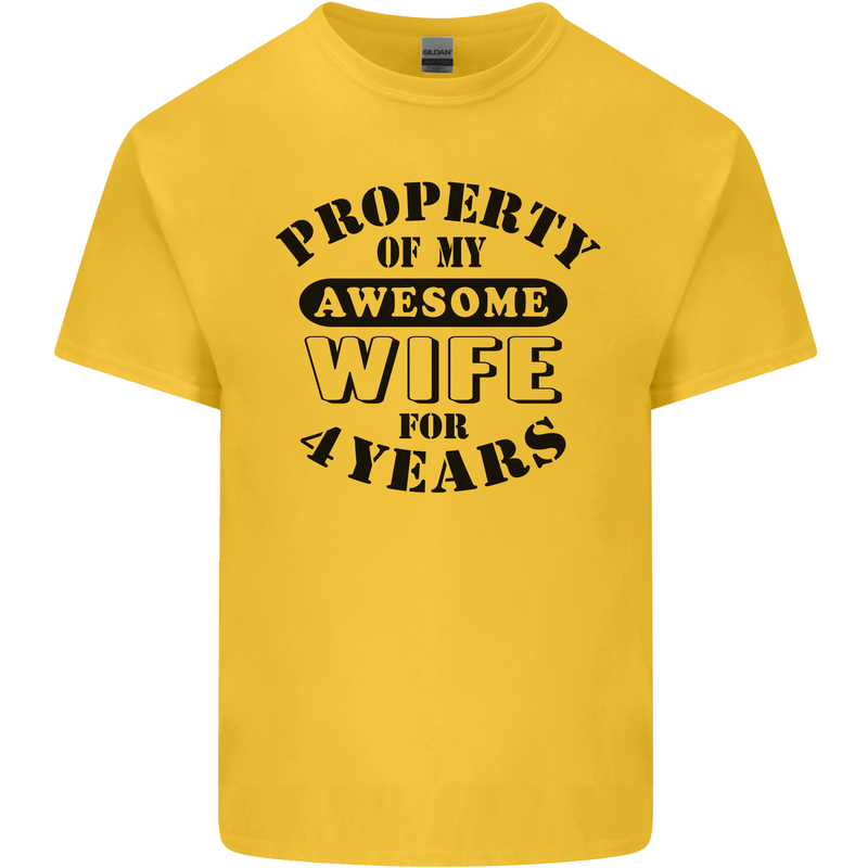 4th Wedding Anniversary 4 Year Funny Wife Mens Cotton T-Shirt Tee Top Yellow