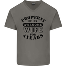 4th Wedding Anniversary 4 Year Funny Wife Mens V-Neck Cotton T-Shirt Charcoal