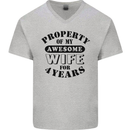 4th Wedding Anniversary 4 Year Funny Wife Mens V-Neck Cotton T-Shirt Sports Grey