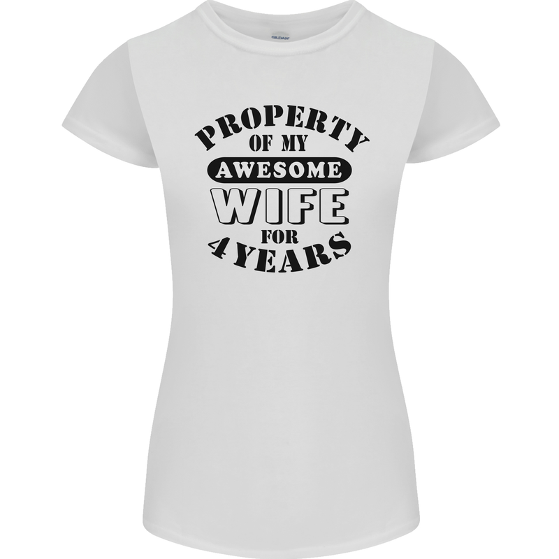 4th Wedding Anniversary 4 Year Funny Wife Womens Petite Cut T-Shirt White