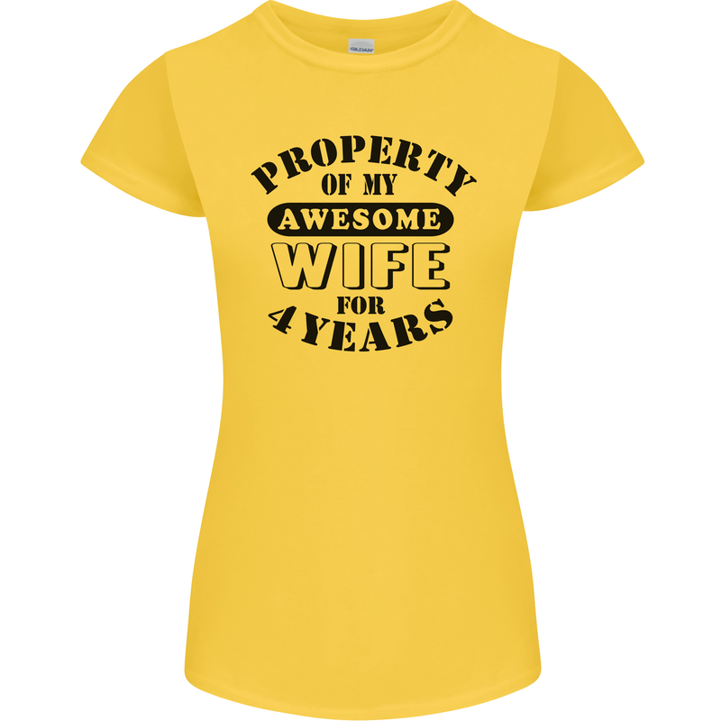 4th Wedding Anniversary 4 Year Funny Wife Womens Petite Cut T-Shirt Yellow