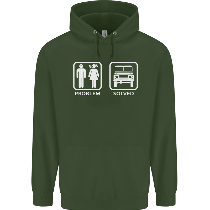 4x4 Problem Solved Off Roading Road Childrens Kids Hoodie Forest Green