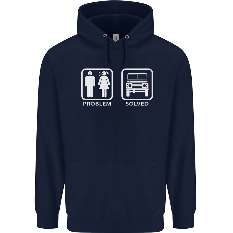4x4 Problem Solved Off Roading Road Childrens Kids Hoodie Navy Blue
