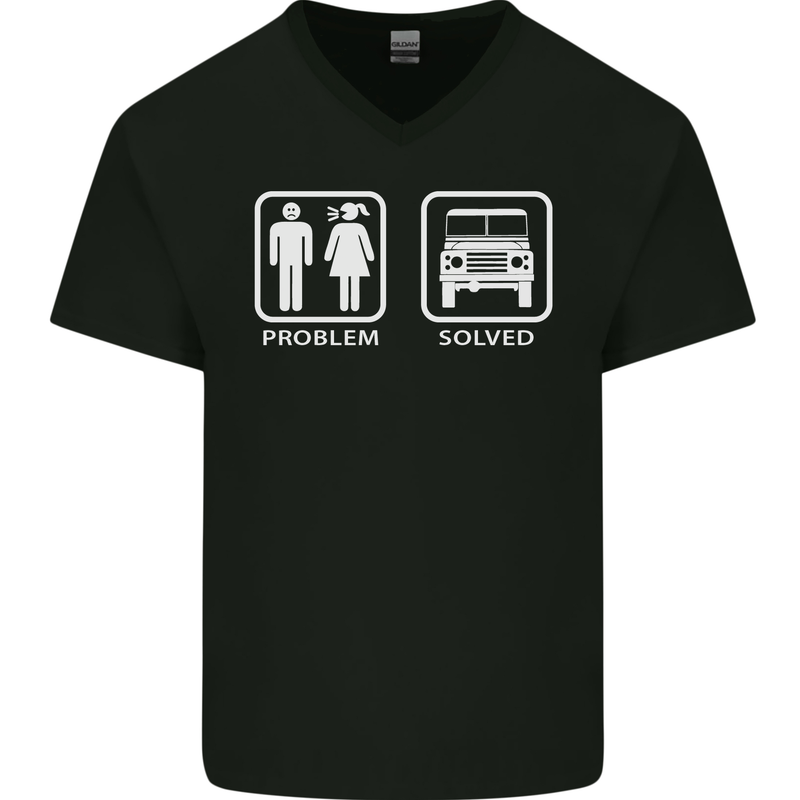 4x4 Problem Solved Off Roading Road Mens V-Neck Cotton T-Shirt Black