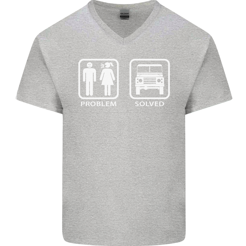 4x4 Problem Solved Off Roading Road Mens V-Neck Cotton T-Shirt Sports Grey