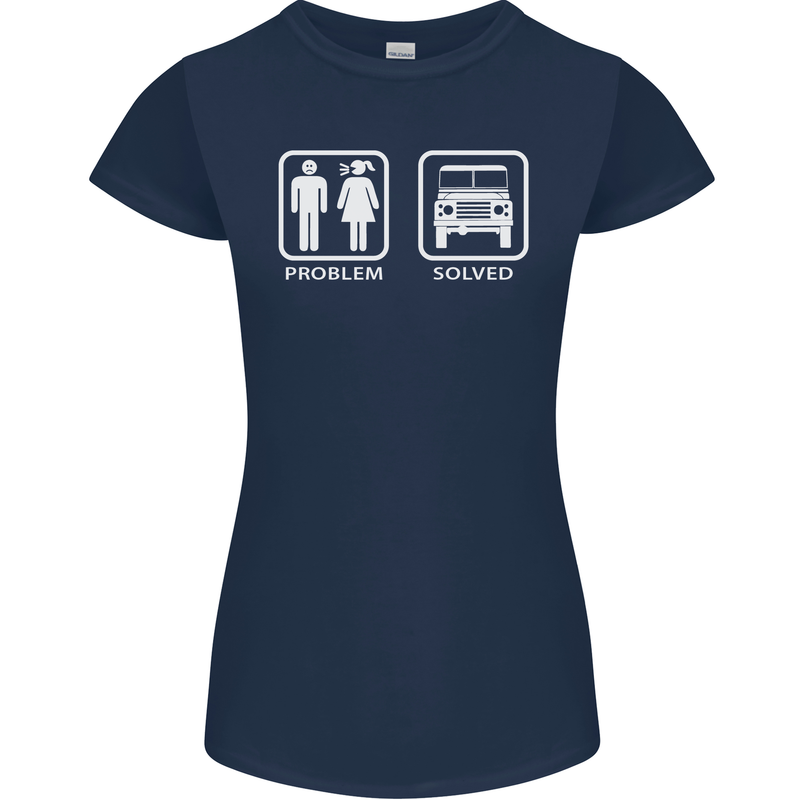 4x4 Problem Solved Off Roading Road Womens Petite Cut T-Shirt Navy Blue