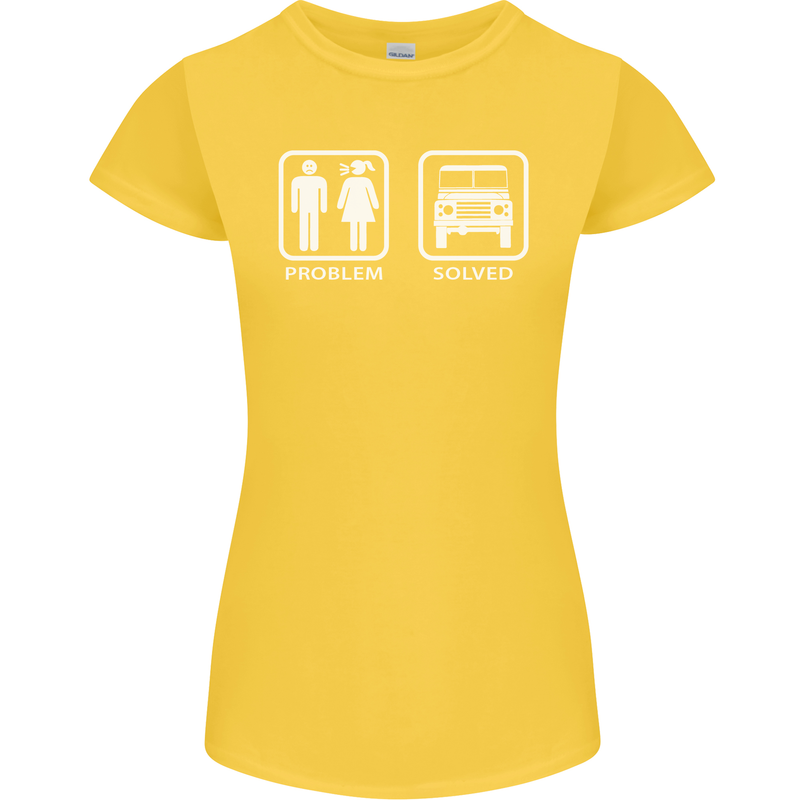 4x4 Problem Solved Off Roading Road Womens Petite Cut T-Shirt Yellow