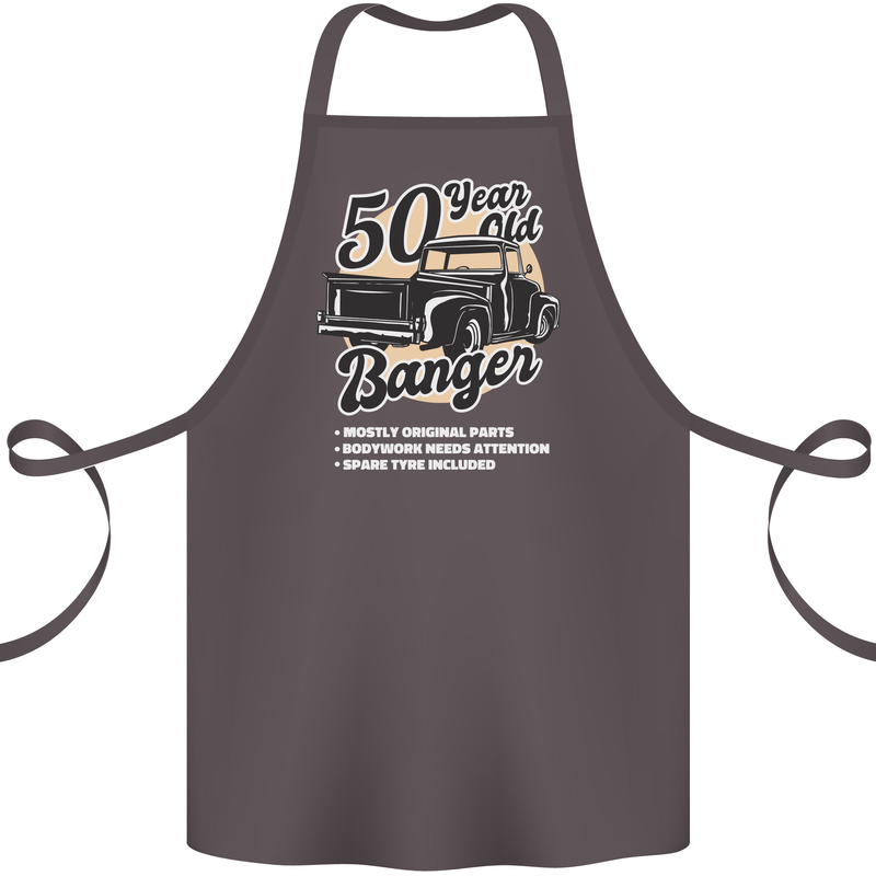 50 Year Old Banger Birthday 50th Year Old Cotton Apron 100% Organic Dark Grey