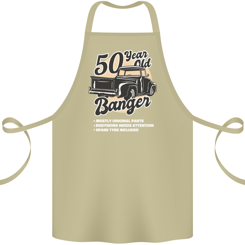 50 Year Old Banger Birthday 50th Year Old Cotton Apron 100% Organic Khaki