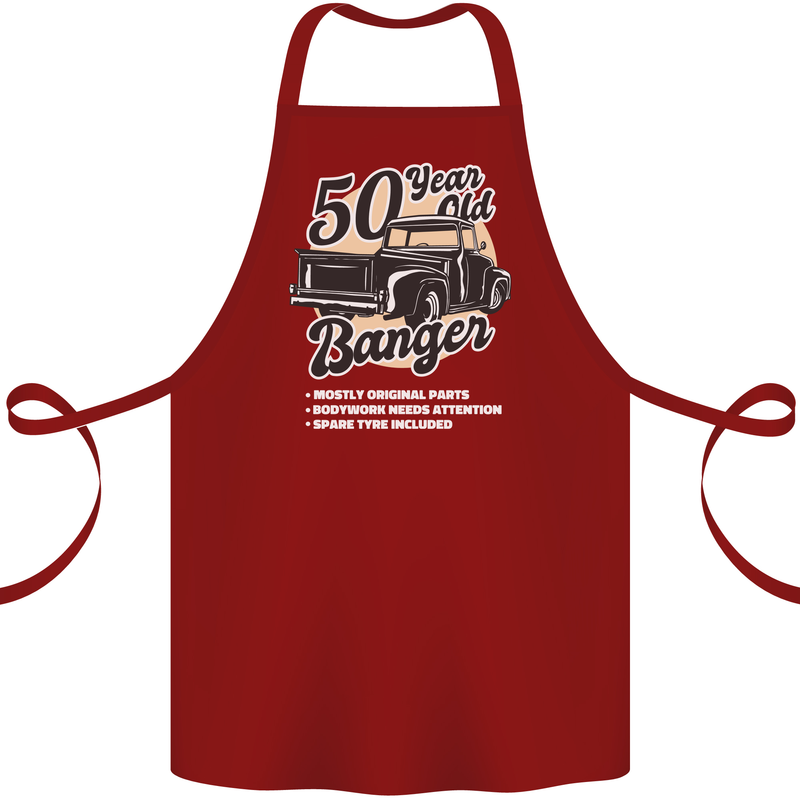 50 Year Old Banger Birthday 50th Year Old Cotton Apron 100% Organic Maroon