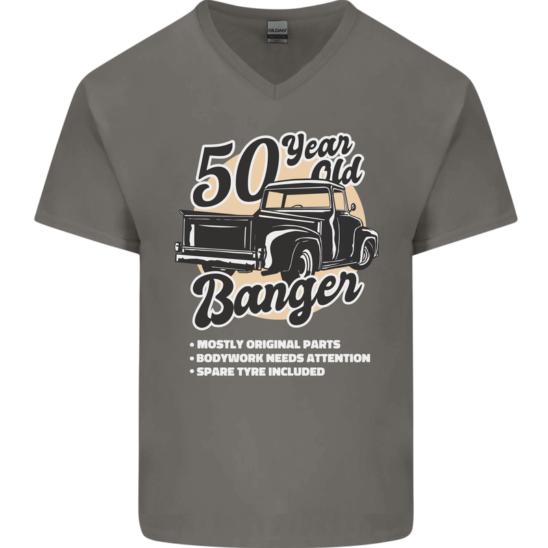 50 Year Old Banger Birthday 50th Year Old Mens V-Neck Cotton T-Shirt Charcoal