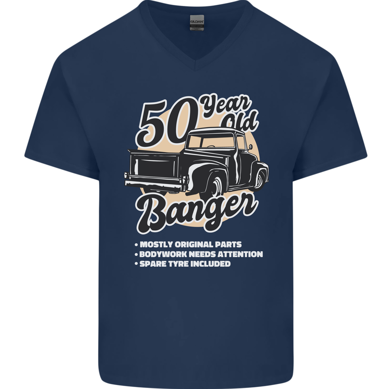 50 Year Old Banger Birthday 50th Year Old Mens V-Neck Cotton T-Shirt Navy Blue