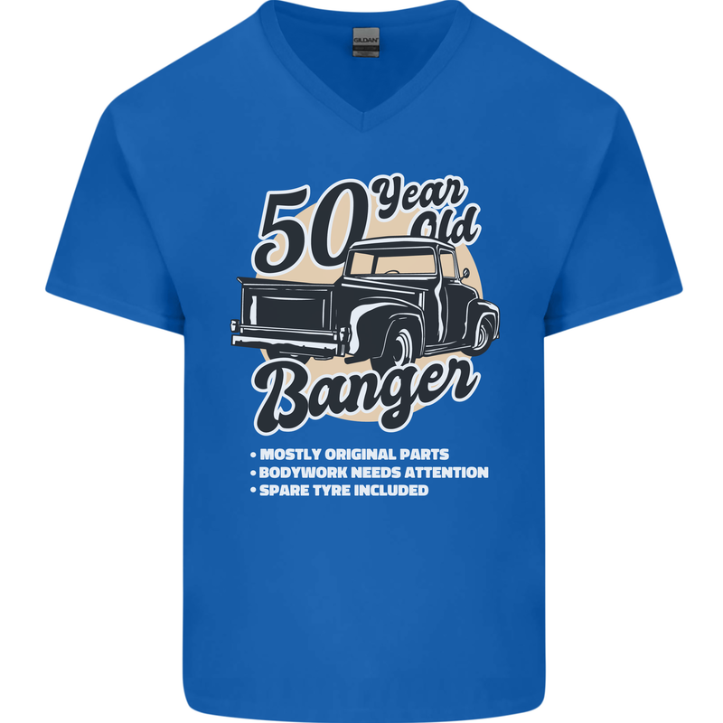 50 Year Old Banger Birthday 50th Year Old Mens V-Neck Cotton T-Shirt Royal Blue