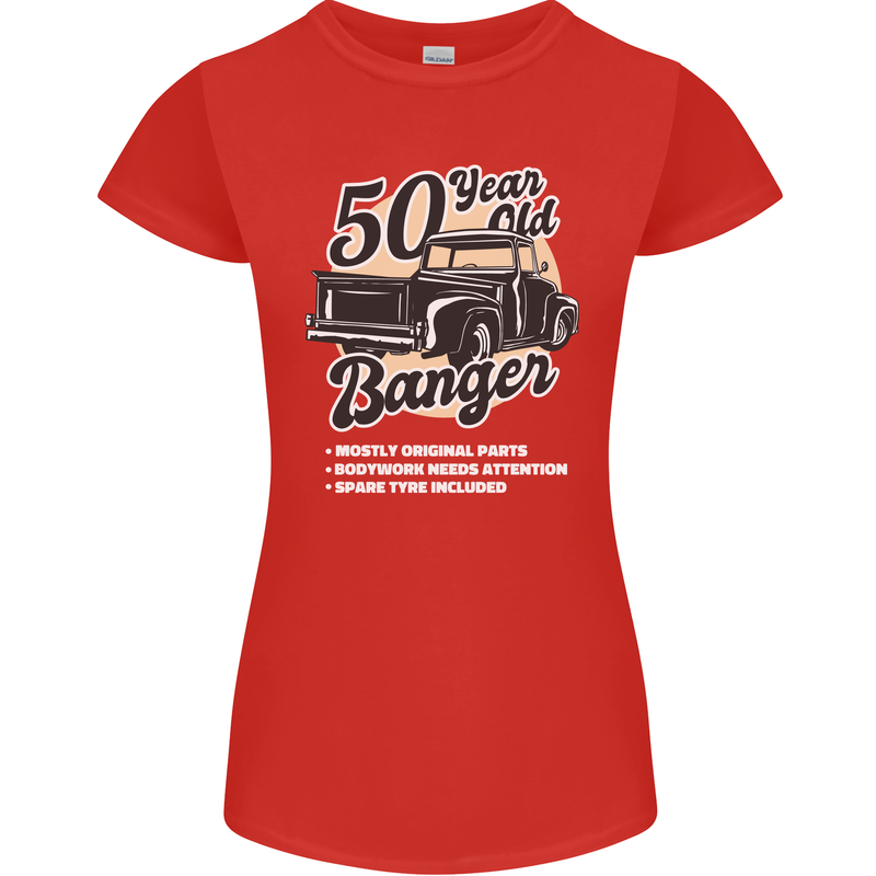 50 Year Old Banger Birthday 50th Year Old Womens Petite Cut T-Shirt Red