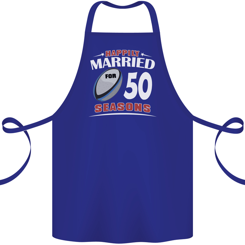 50 Year Wedding Anniversary 50th Rugby Cotton Apron 100% Organic Royal Blue