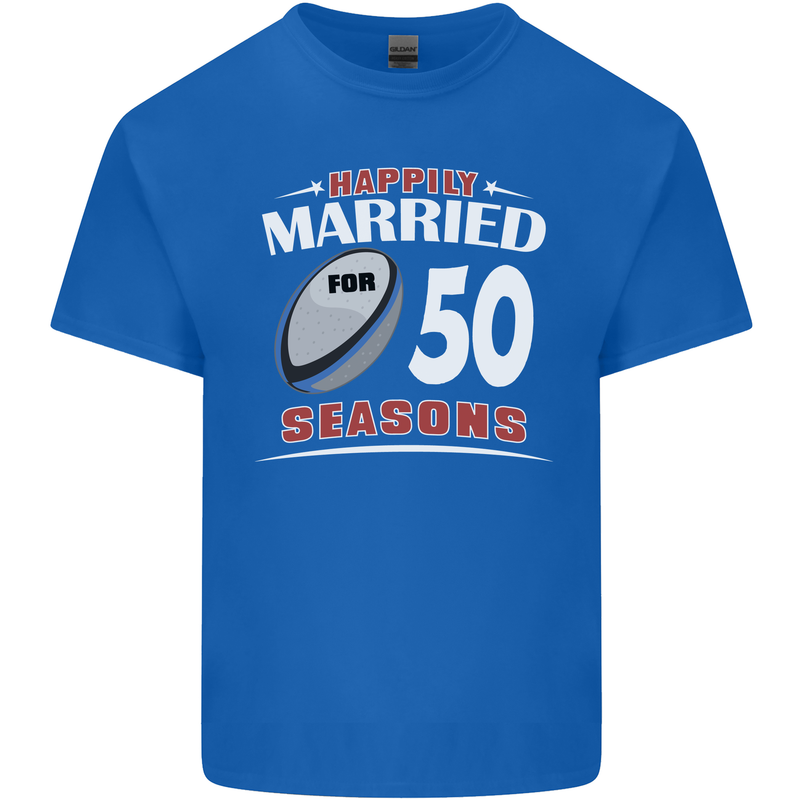 50 Year Wedding Anniversary 50th Rugby Mens Cotton T-Shirt Tee Top Royal Blue