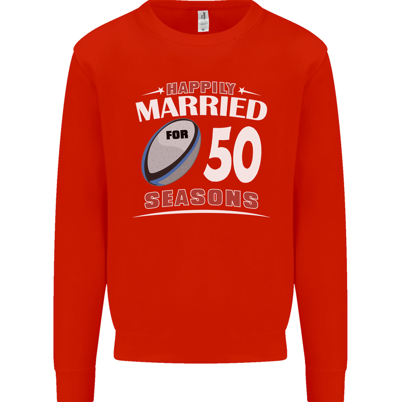 50 Year Wedding Anniversary 50th Rugby Mens Sweatshirt Jumper Bright Red