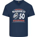 50 Year Wedding Anniversary 50th Rugby Mens V-Neck Cotton T-Shirt Navy Blue