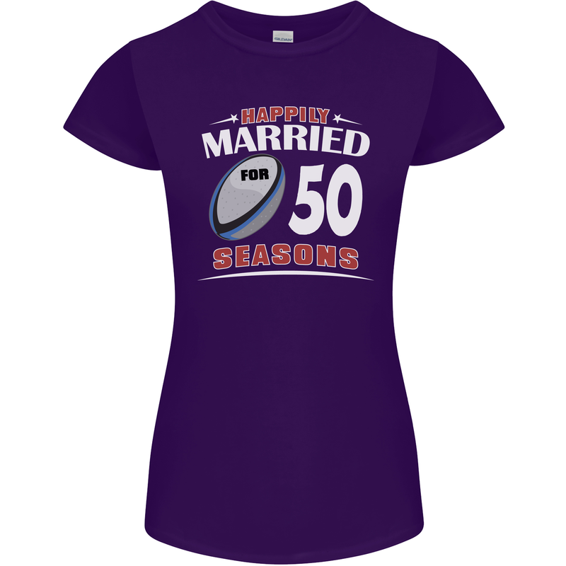 50 Year Wedding Anniversary 50th Rugby Womens Petite Cut T-Shirt Purple