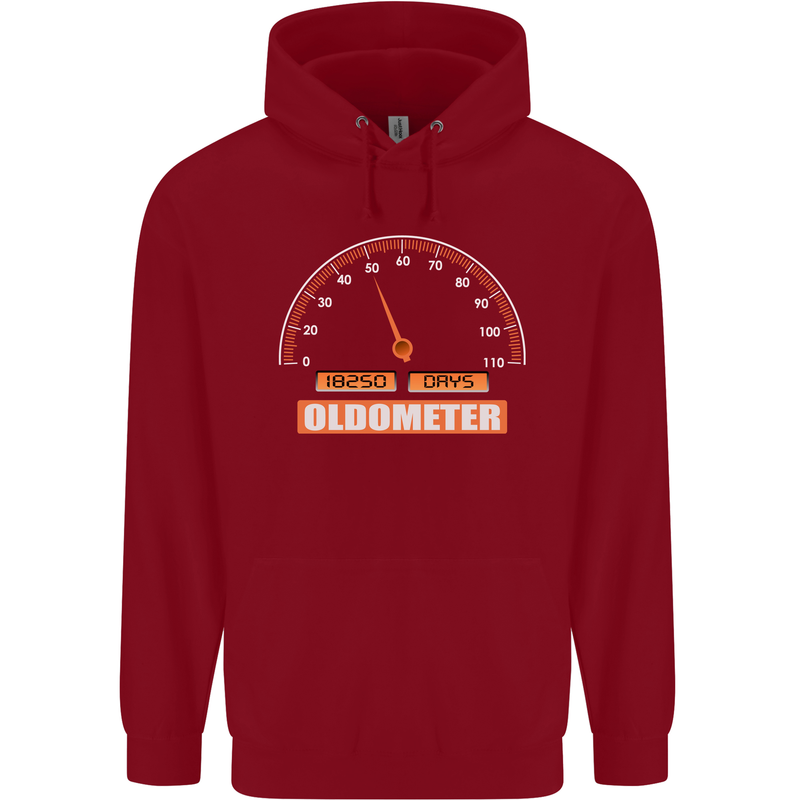 50th Birthday 50 Year Old Ageometer Funny Mens 80% Cotton Hoodie Red
