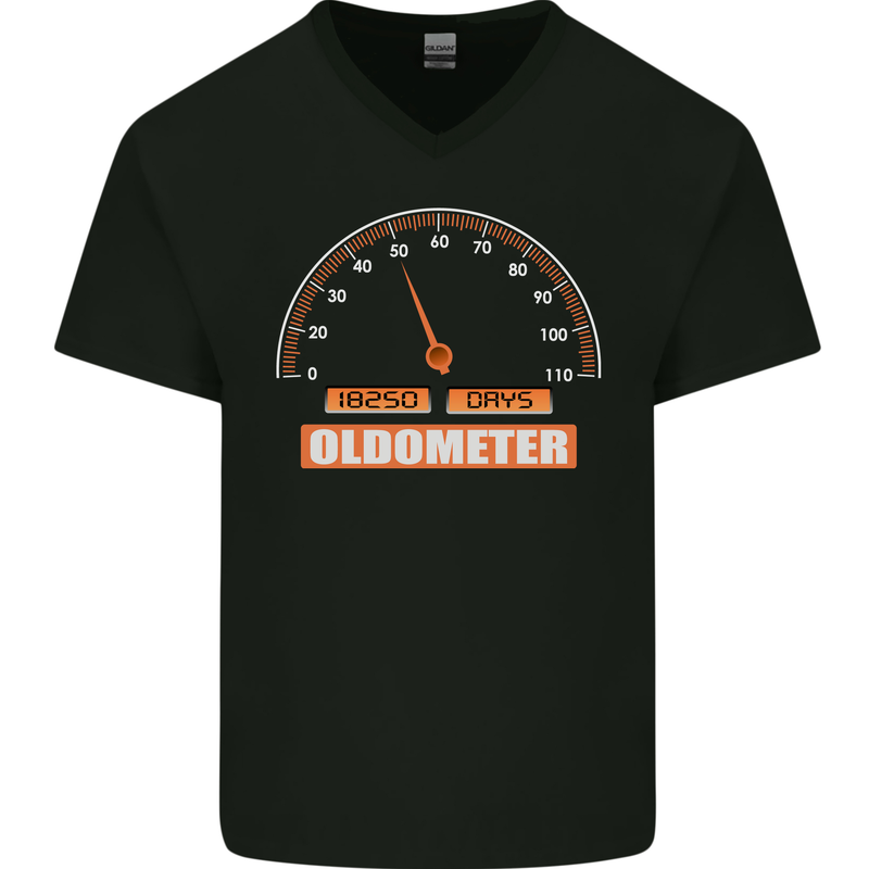 50th Birthday 50 Year Old Ageometer Funny Mens V-Neck Cotton T-Shirt Black