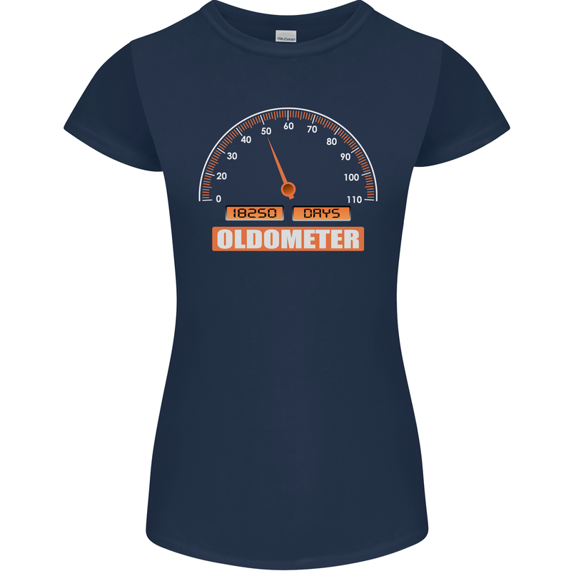 50th Birthday 50 Year Old Ageometer Funny Womens Petite Cut T-Shirt Navy Blue
