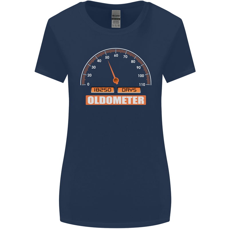 50th Birthday 50 Year Old Ageometer Funny Womens Wider Cut T-Shirt Navy Blue