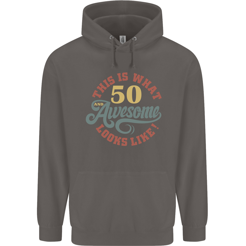50th Birthday 50 Year Old Awesome Looks Like Mens 80% Cotton Hoodie Charcoal