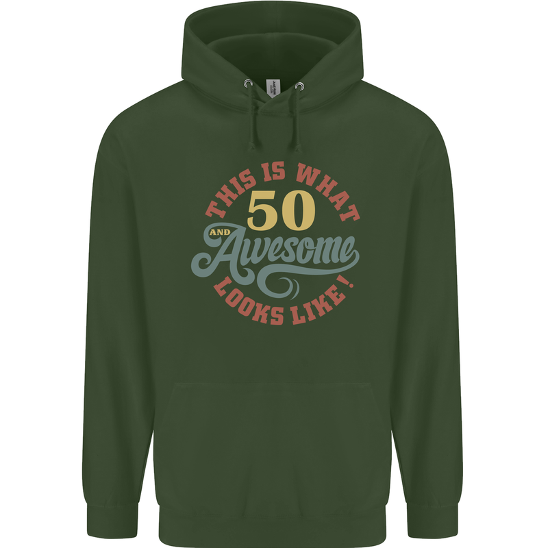 50th Birthday 50 Year Old Awesome Looks Like Mens 80% Cotton Hoodie Forest Green