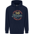 50th Birthday 50 Year Old Awesome Looks Like Mens 80% Cotton Hoodie Navy Blue
