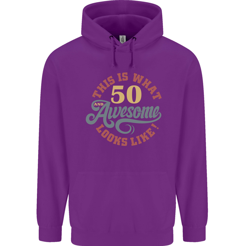 50th Birthday 50 Year Old Awesome Looks Like Mens 80% Cotton Hoodie Purple