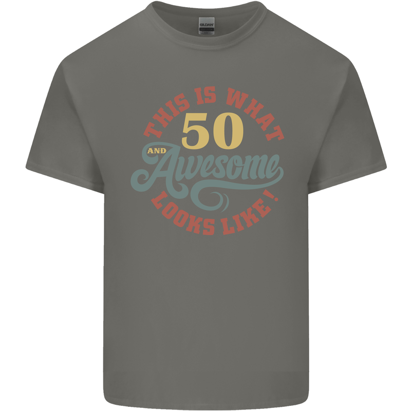 50th Birthday 50 Year Old Awesome Looks Like Mens Cotton T-Shirt Tee Top Charcoal