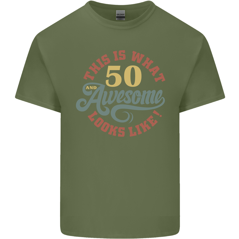 50th Birthday 50 Year Old Awesome Looks Like Mens Cotton T-Shirt Tee Top Military Green